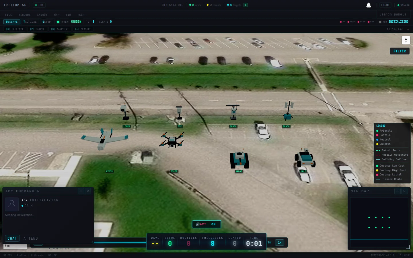 Full Tritium console with satellite map and simulated fleet